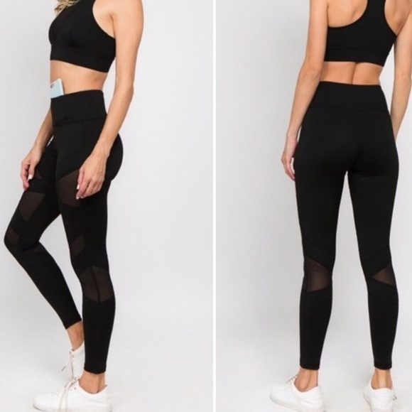 Black Mesh Cut Out Work Out Leggings - Picture 2 of 2